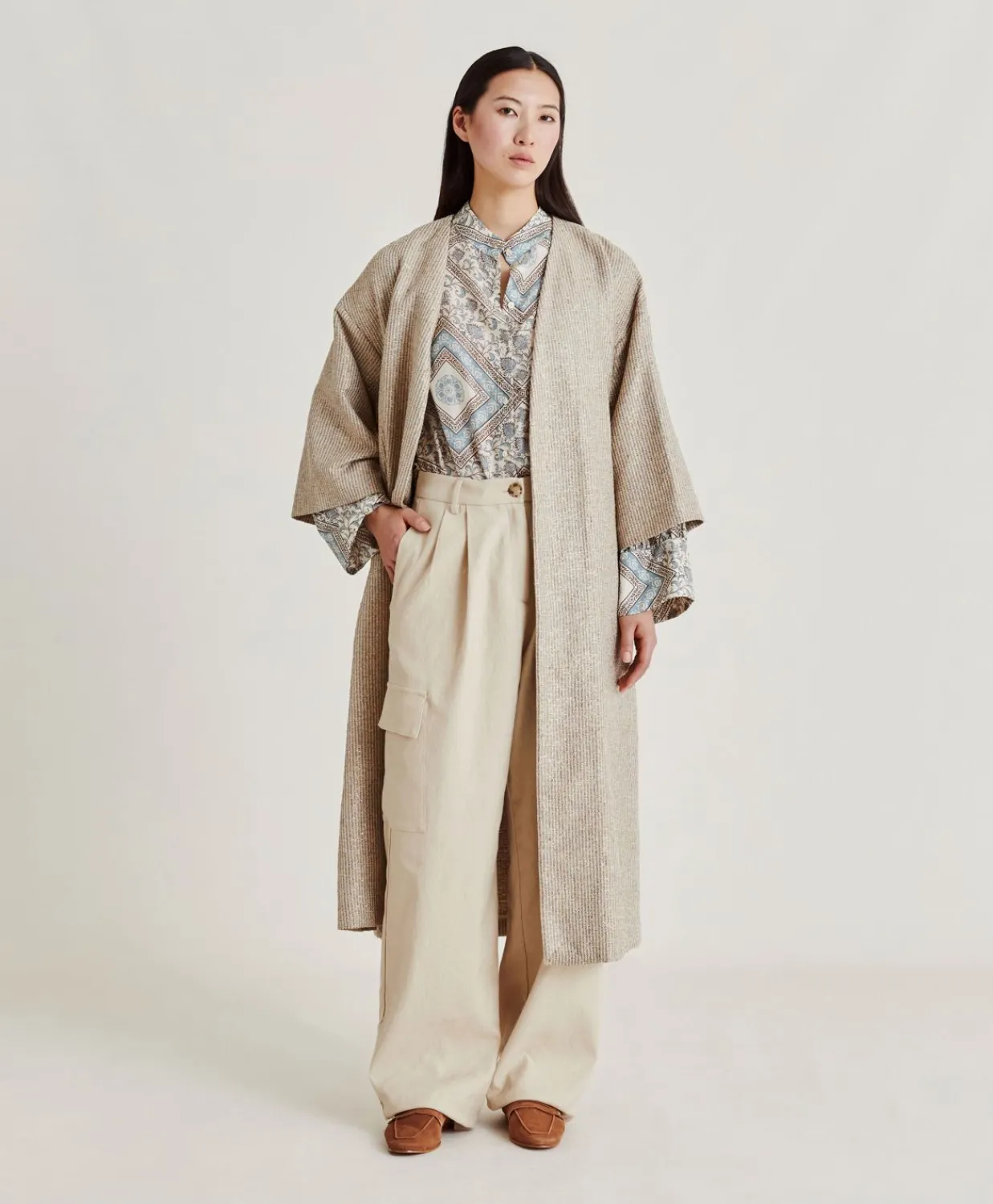 Donne Momonì Trench E Cappotti-Cappotto Calla A Stuoia Lurex - Sabbia Multicolor