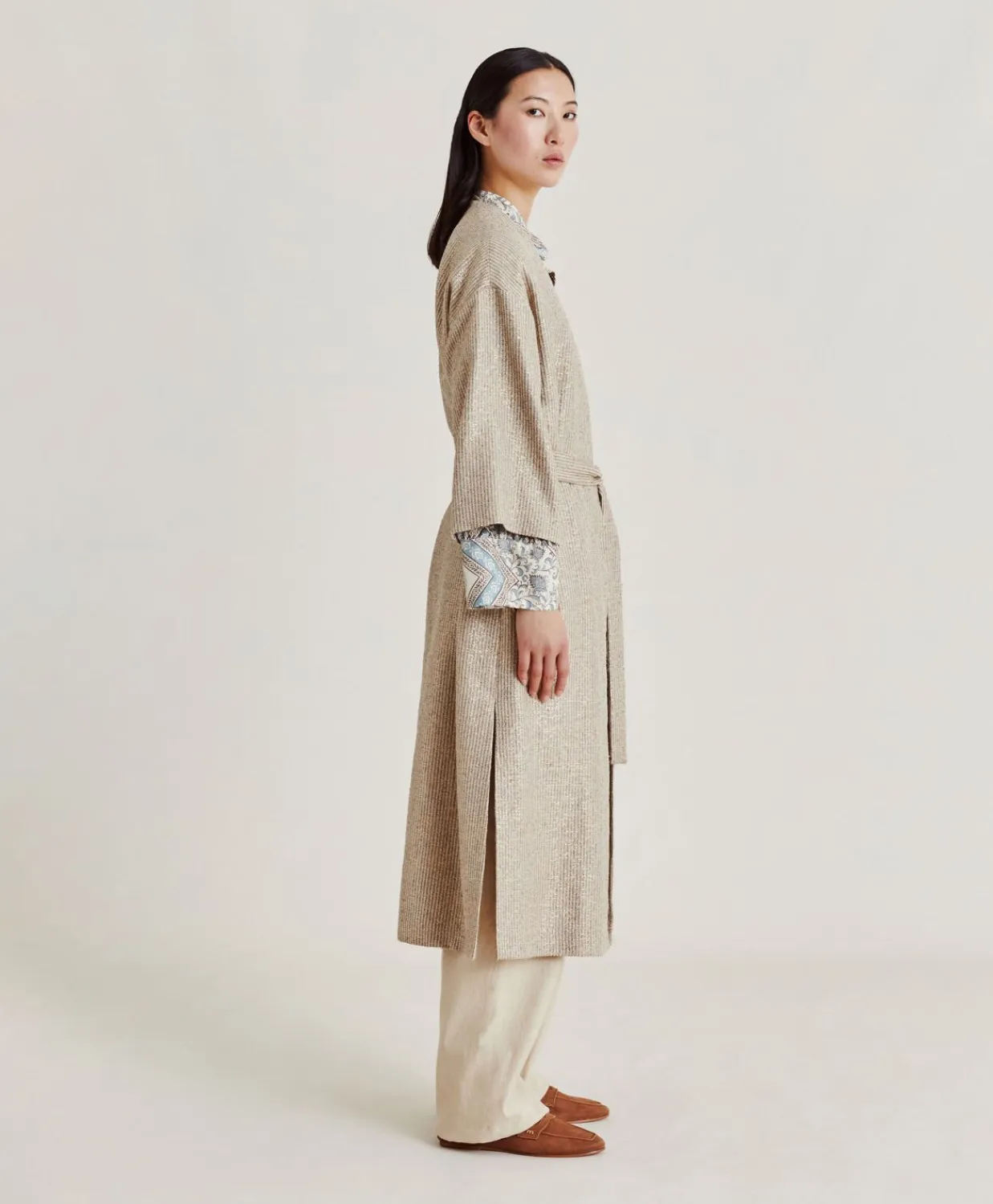 Donne Momonì Trench E Cappotti-Cappotto Calla A Stuoia Lurex - Sabbia Multicolor