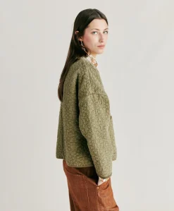 Donne Momonì Trench E Cappotti-Cappotto Ortensia In Twill Trapuntato - Avocado