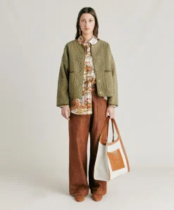 Donne Momonì Trench E Cappotti-Cappotto Ortensia In Twill Trapuntato - Avocado
