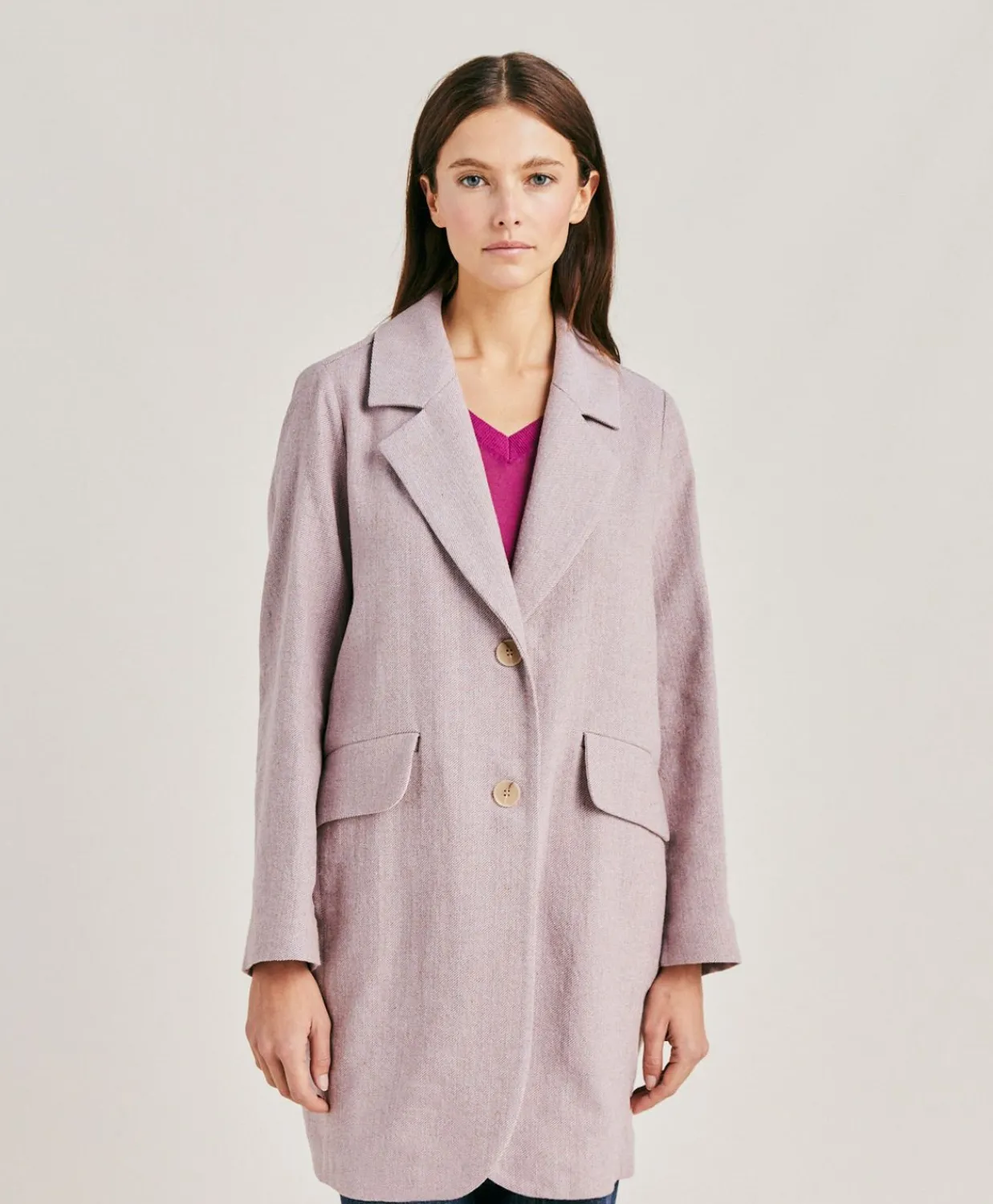 Donne Momonì Trench E Cappotti-Cappotto Pomerania In Lino Cotone - Melanzana