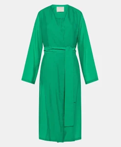 Donne Momonì Trench E Cappotti-Cappotto Serena In Cupro Jacquard - Smeraldo