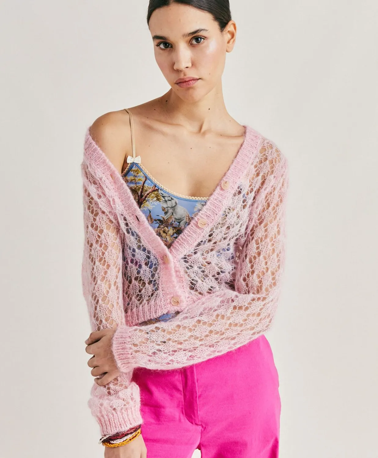 Donne Momonì Maglieria-Cardigan Altea In Soft Mohair - Rosa Baby