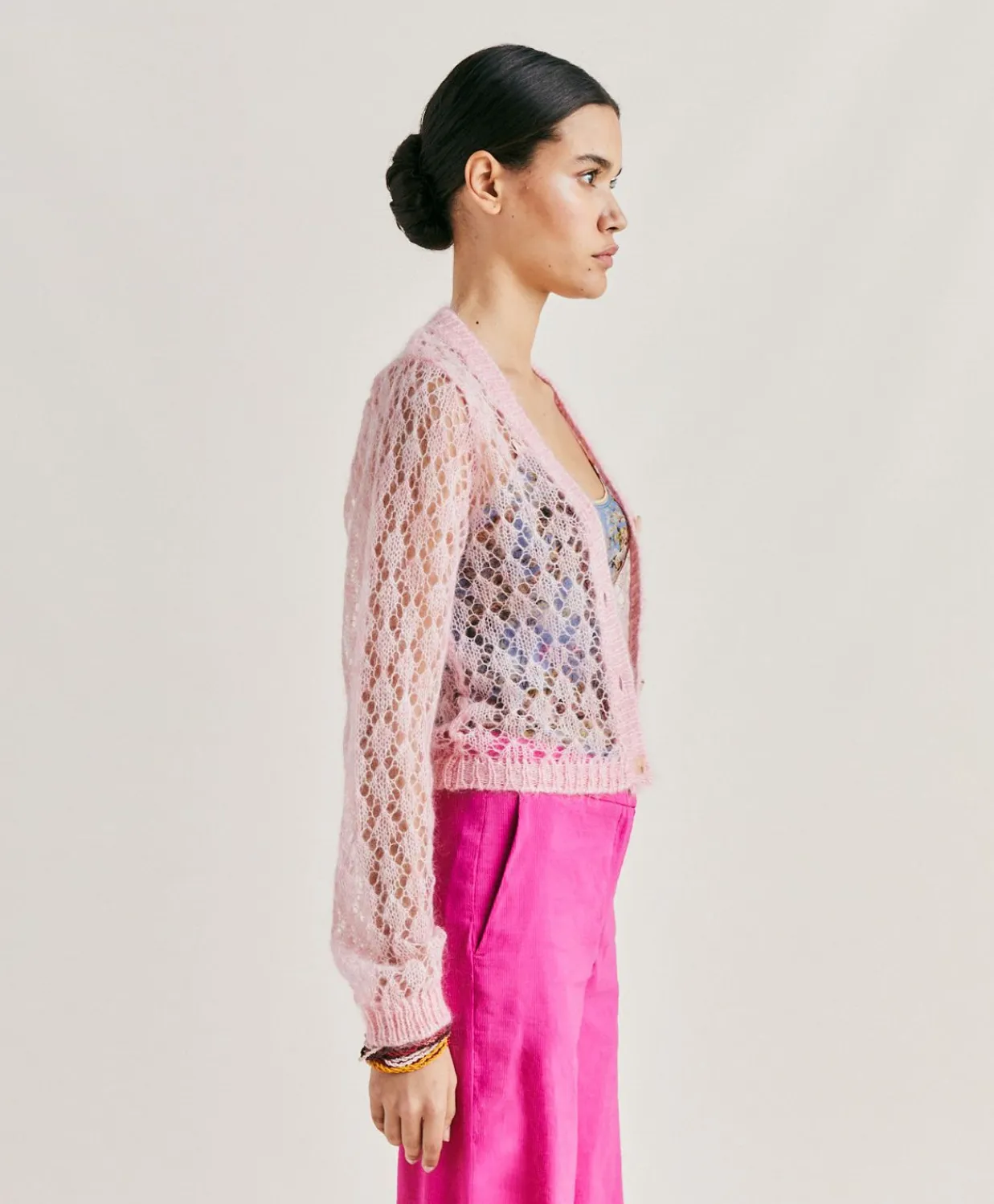 Donne Momonì Maglieria-Cardigan Altea In Soft Mohair - Rosa Baby