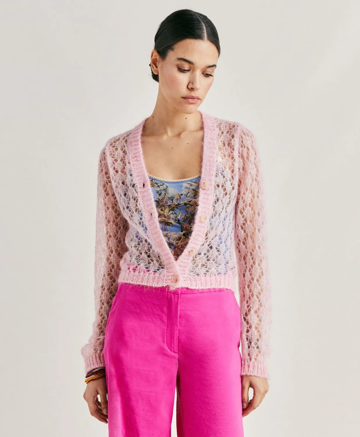 Donne Momonì Maglieria-Cardigan Altea In Soft Mohair - Rosa Baby