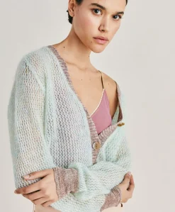 Donne Momonì Maglieria-Cardigan Dream In Soft Mohair - Turchese