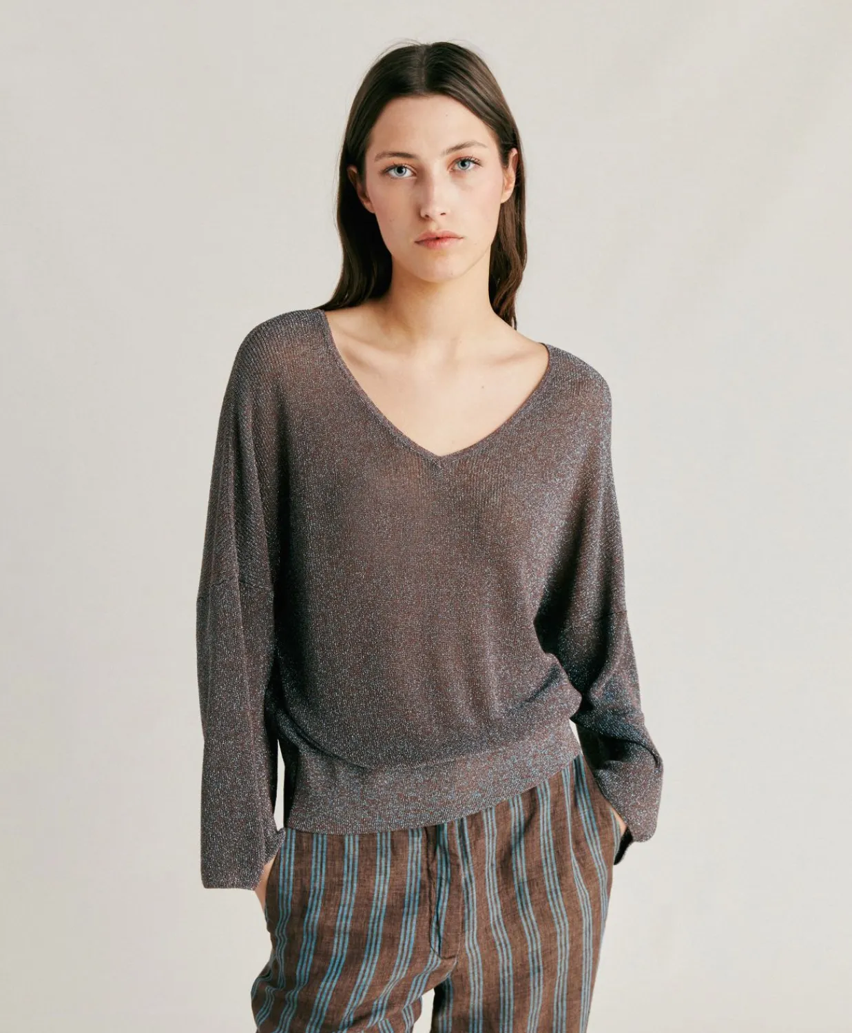 Donne Momonì Maglieria-Cardigan Fresno Perlata Lurex - Corteccia