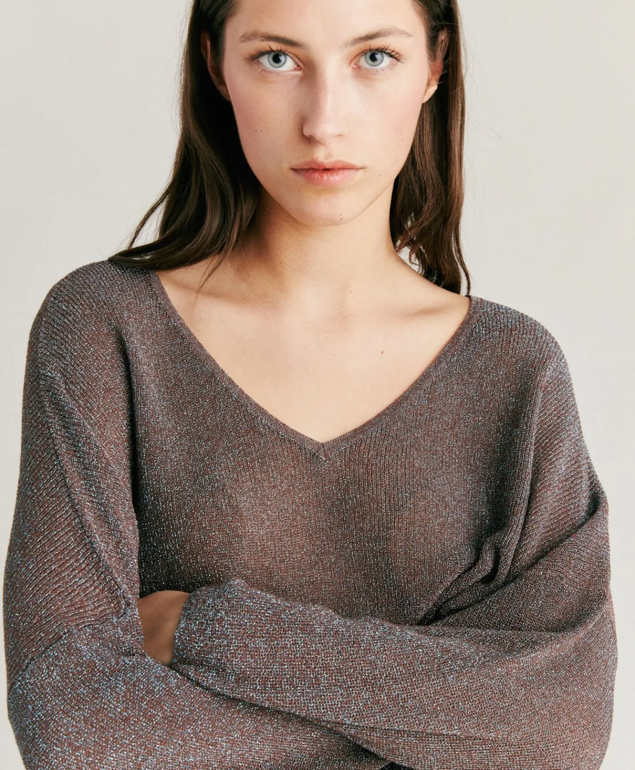 Donne Momonì Maglieria-Cardigan Fresno Perlata Lurex - Corteccia