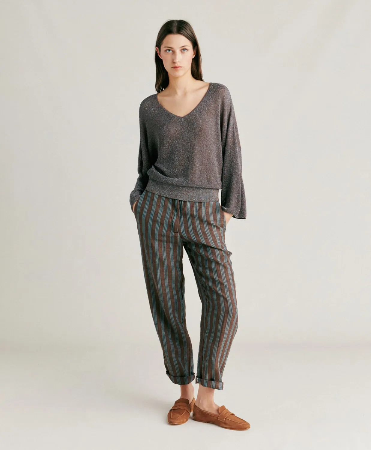 Donne Momonì Maglieria-Cardigan Fresno Perlata Lurex - Corteccia