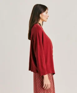 Donne Momonì Maglieria-Cardigan Sandy In Lino Elasticizzato - Bordeaux