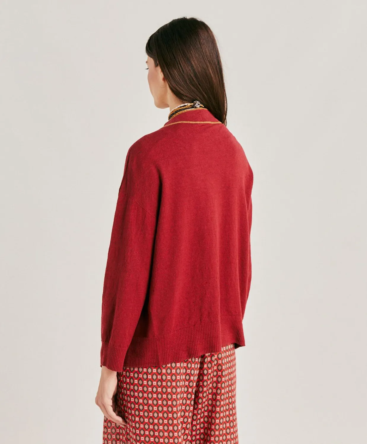 Donne Momonì Maglieria-Cardigan Sandy In Lino Elasticizzato - Bordeaux