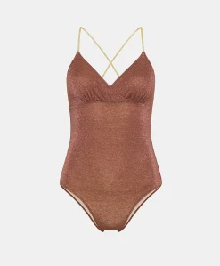 Donne Momonì Costumi Da Bagno-Costume Intero Summer In Jersey Lurex - Terracotta/Acido