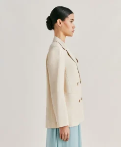 Donne Momonì Giacche-Giacca Clair In Viscosa Lino Elegante - Crema