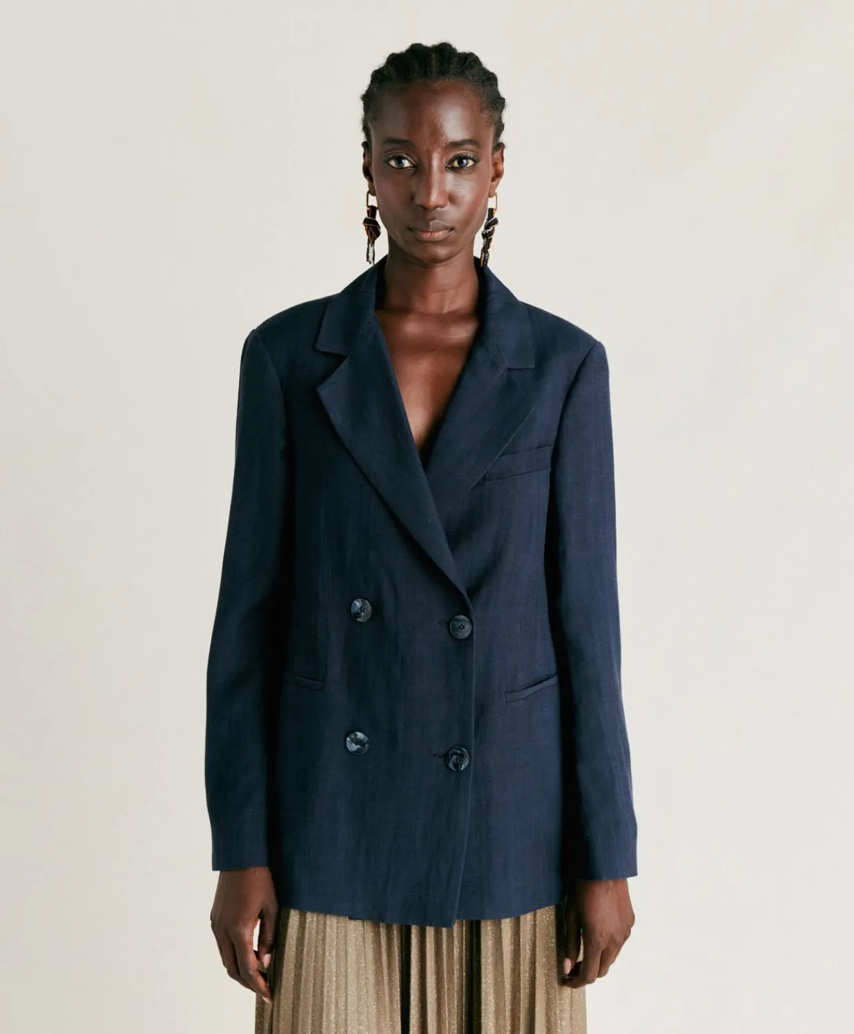 Donne Momonì Completi E Talleur-Giacca Clair In Viscosa Lino Elegante - Blu Notte