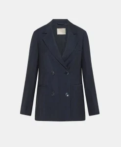 Donne Momonì Completi E Talleur-Giacca Clair In Viscosa Lino Elegante - Blu Notte