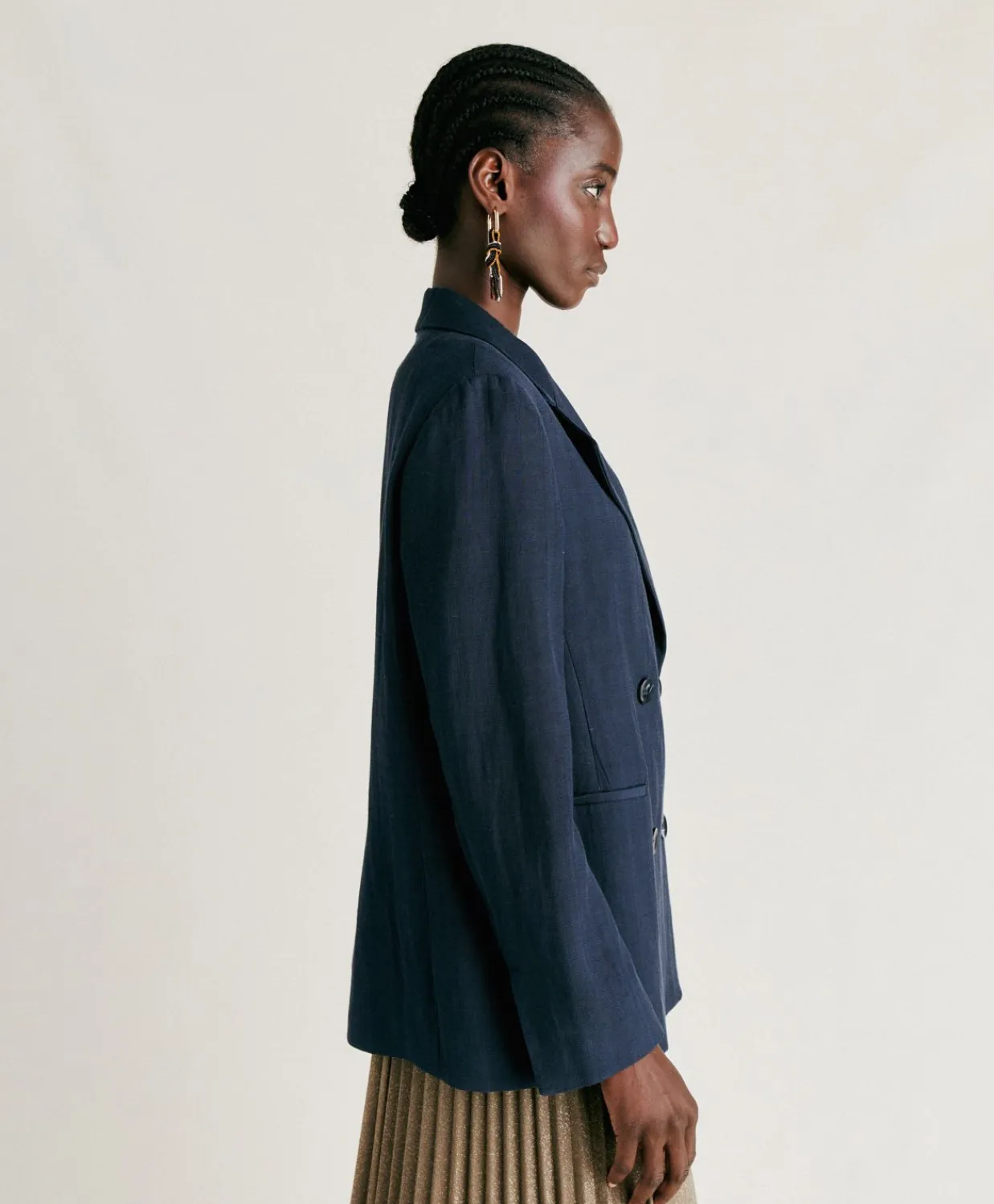 Donne Momonì Completi E Talleur-Giacca Clair In Viscosa Lino Elegante - Blu Notte