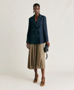 Donne Momonì Completi E Talleur-Giacca Clair In Viscosa Lino Elegante - Blu Notte