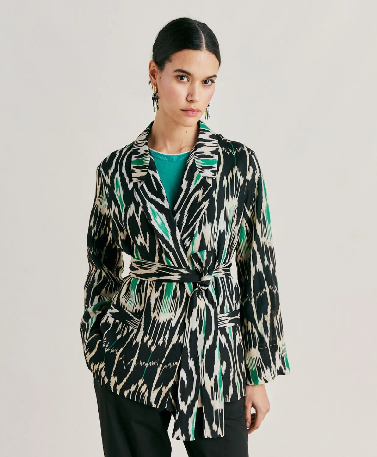 Donne Momonì Giacche-Giacca Cristal In Viscosa Lino - Nero Multicolor