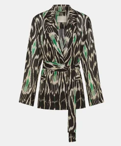 Donne Momonì Giacche-Giacca Cristal In Viscosa Lino - Nero Multicolor