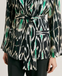 Donne Momonì Giacche-Giacca Cristal In Viscosa Lino - Nero Multicolor