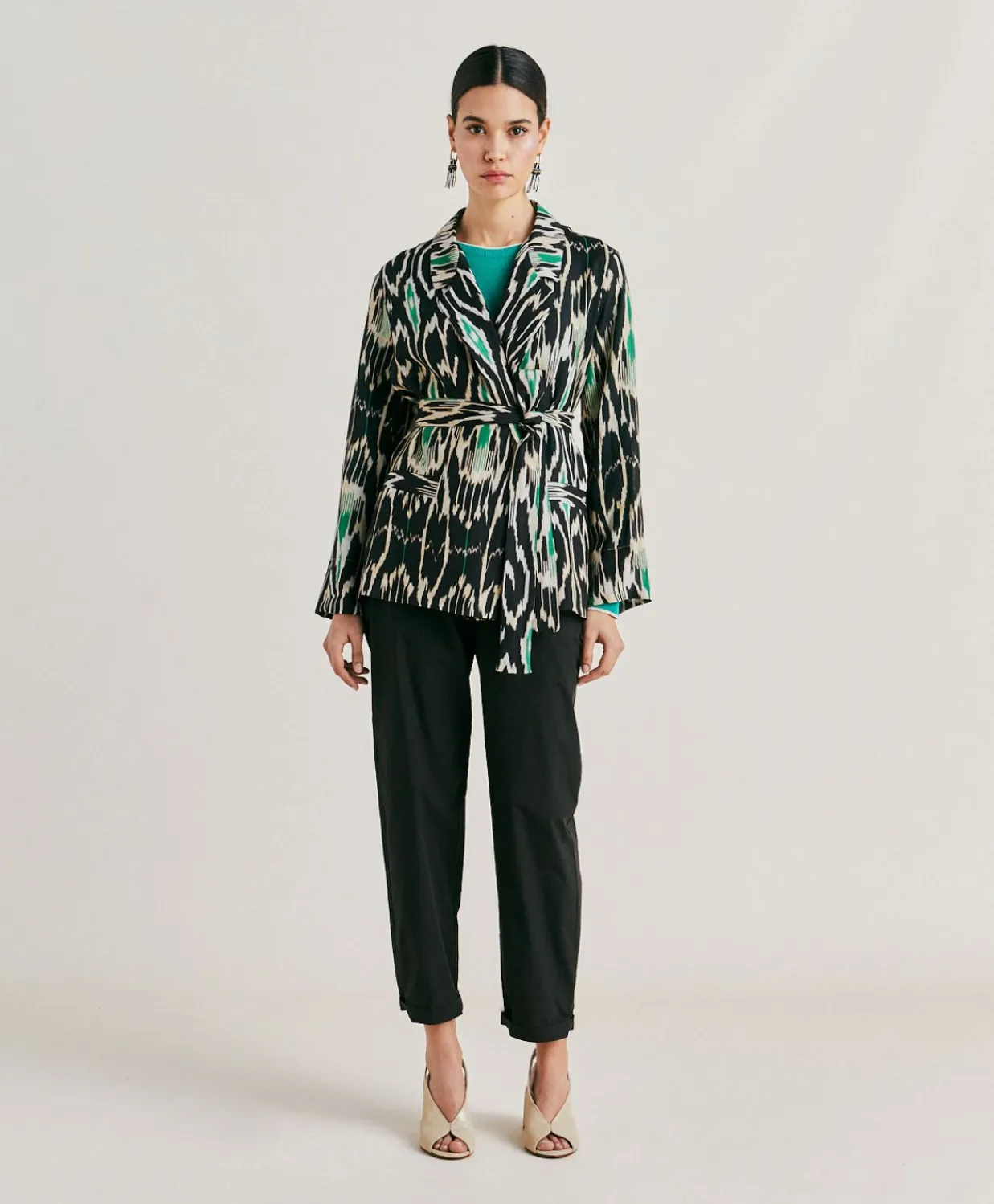 Donne Momonì Giacche-Giacca Cristal In Viscosa Lino - Nero Multicolor