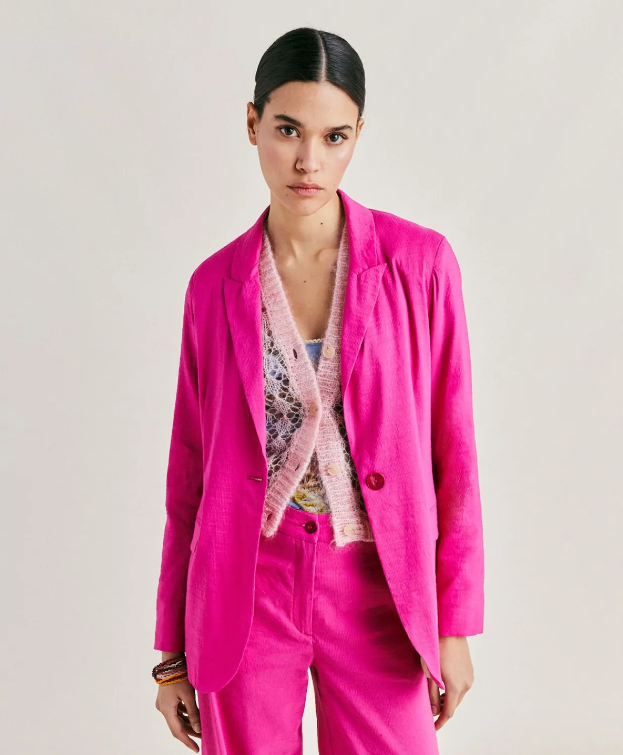 Donne Momonì Giacche-Giacca Lunel In Lino Cotone - Fucsia