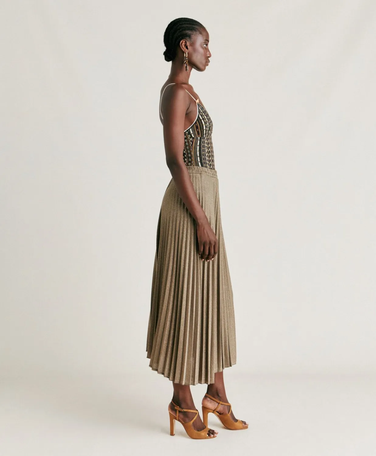 Donne Momonì Gonne-Gonna Emi In Jersey Lurex - Fango