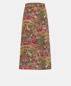 Donne Momonì Gonne-Gonna Olla In Crepe De Chine - Oliva Multicolor
