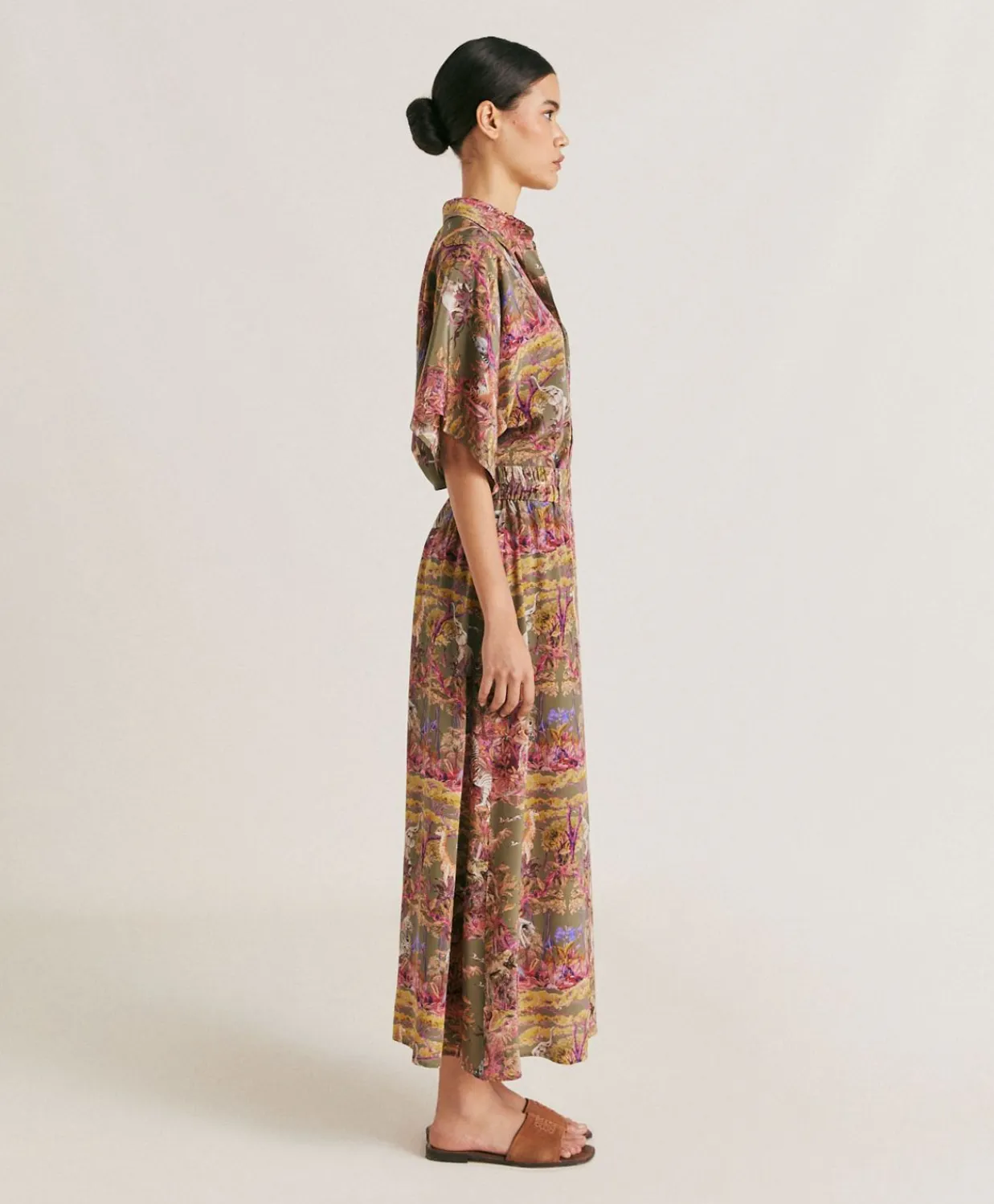 Donne Momonì Gonne-Gonna Olla In Crepe De Chine - Oliva Multicolor