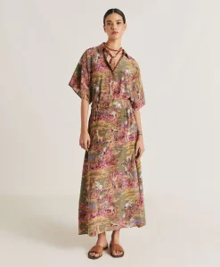 Donne Momonì Gonne-Gonna Olla In Crepe De Chine - Oliva Multicolor