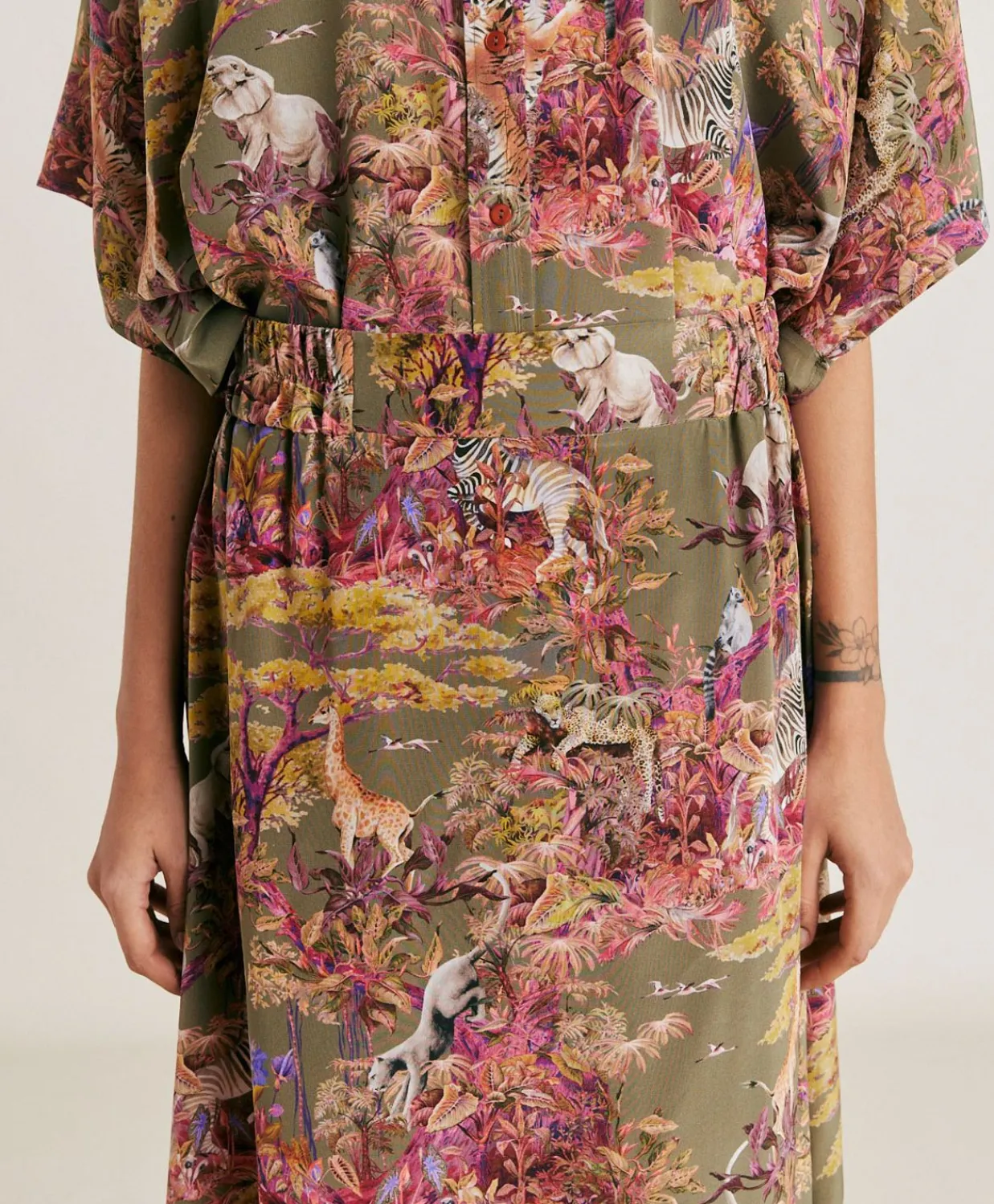 Donne Momonì Gonne-Gonna Olla In Crepe De Chine - Oliva Multicolor