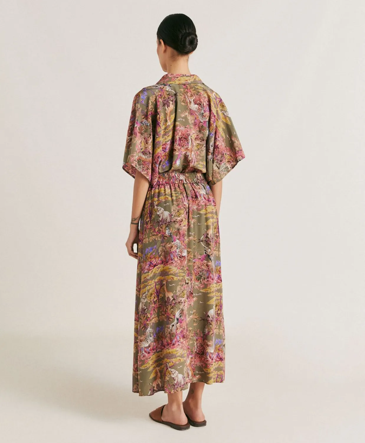 Donne Momonì Gonne-Gonna Olla In Crepe De Chine - Oliva Multicolor