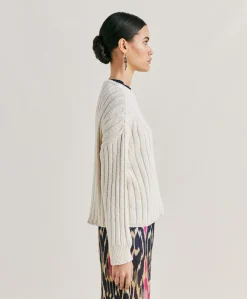 Donne Momonì Maglieria-Maglia Baumette Con Mix Di Punti - Panna