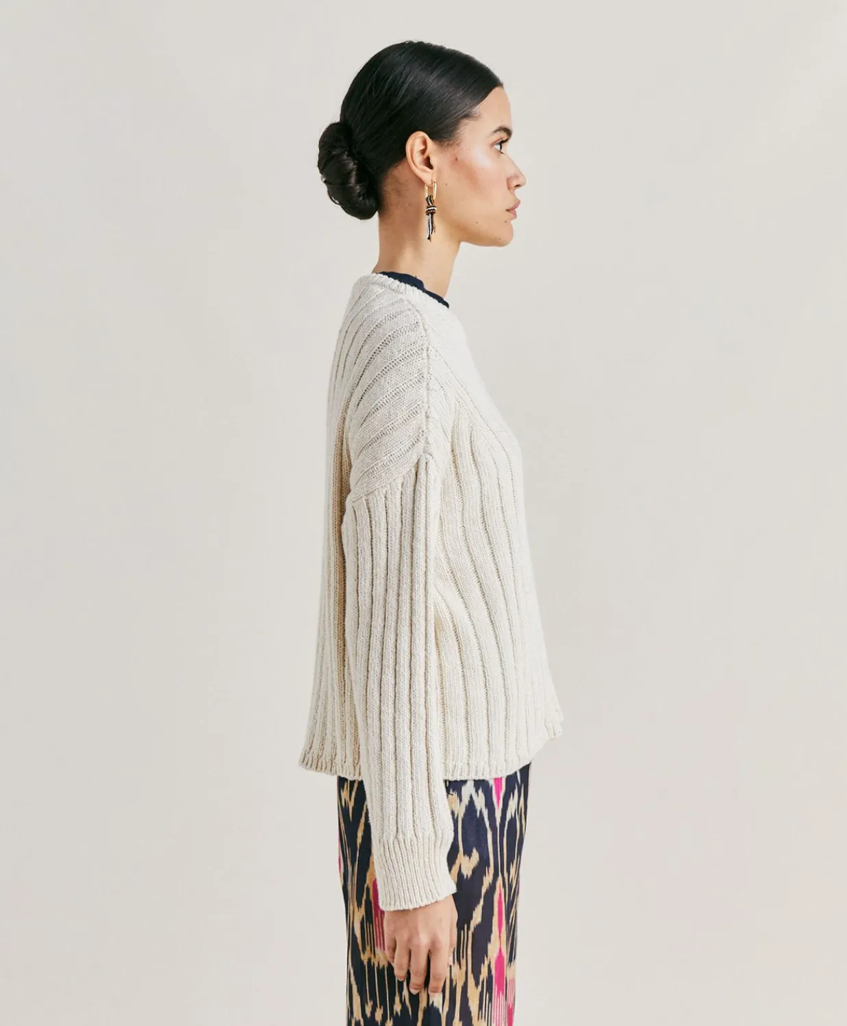 Donne Momonì Maglieria-Maglia Baumette Con Mix Di Punti - Panna