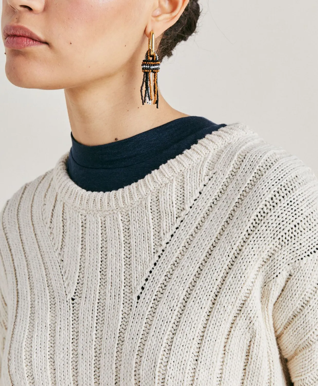 Donne Momonì Maglieria-Maglia Baumette Con Mix Di Punti - Panna