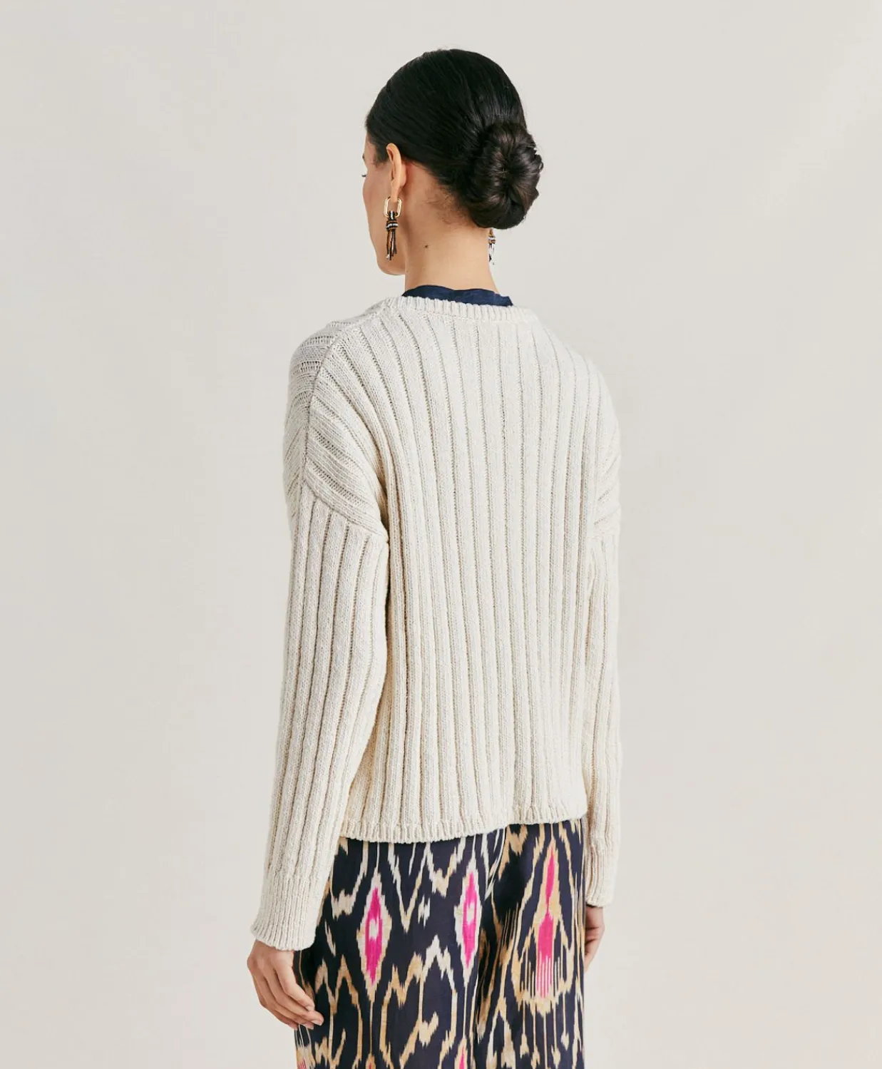 Donne Momonì Maglieria-Maglia Baumette Con Mix Di Punti - Panna