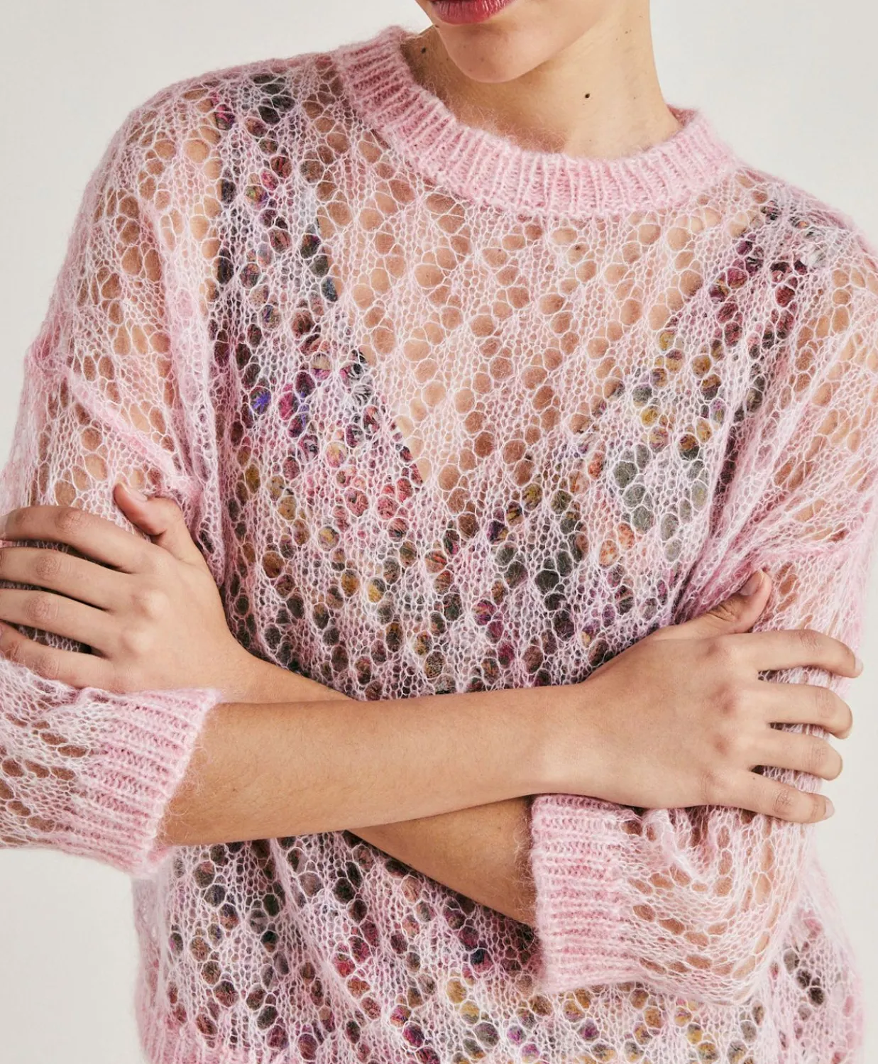 Donne Momonì Maglieria-Maglia Campanula In Soft Mohair - Rosa Baby