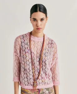 Donne Momonì Maglieria-Maglia Campanula In Soft Mohair - Rosa Baby