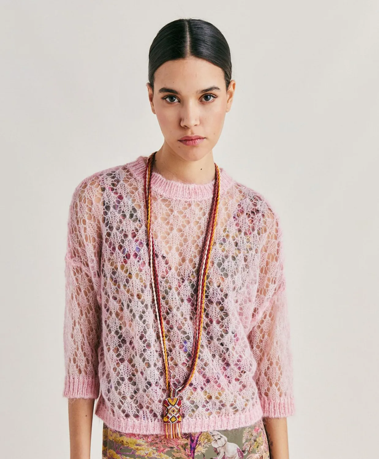 Donne Momonì Maglieria-Maglia Campanula In Soft Mohair - Rosa Baby