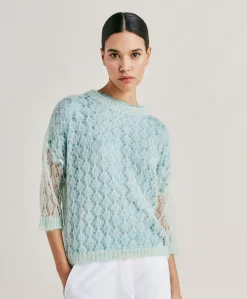 Donne Momonì Maglieria-Maglia Campanula In Soft Mohair - Turchese