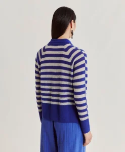 Donne Momonì Maglieria-Maglia Egide Perlata Righe Lurex - Bluette