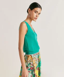 Donne Momonì Maglieria-Maglia Graziosa In Lino - Smeraldo