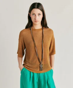 Donne Momonì Maglieria-Maglia Jacinto Perlata Lurex - Caramello
