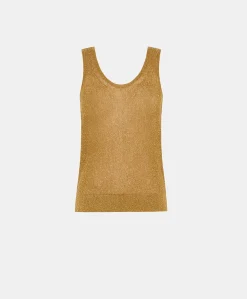 Donne Momonì Maglieria-Maglia Liccia Perlata Lurex - Caramello