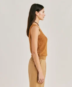 Donne Momonì Maglieria-Maglia Liccia Perlata Lurex - Caramello