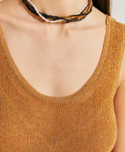 Donne Momonì Maglieria-Maglia Liccia Perlata Lurex - Caramello