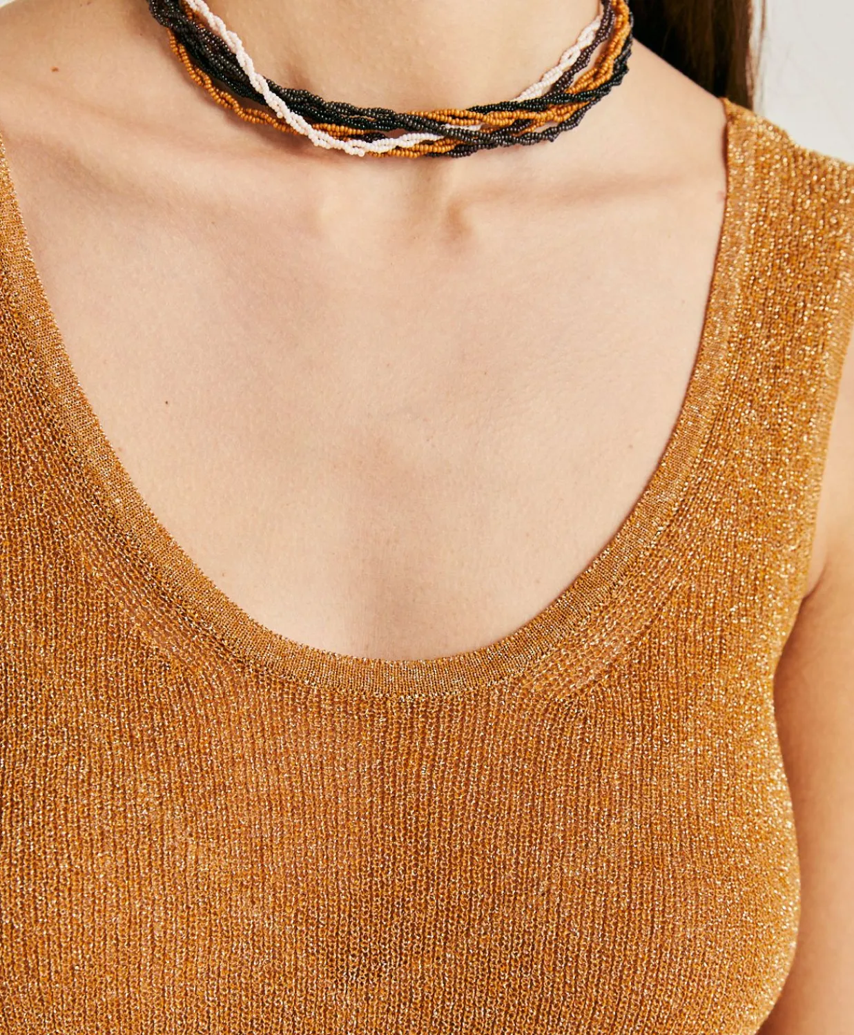 Donne Momonì Maglieria-Maglia Liccia Perlata Lurex - Caramello