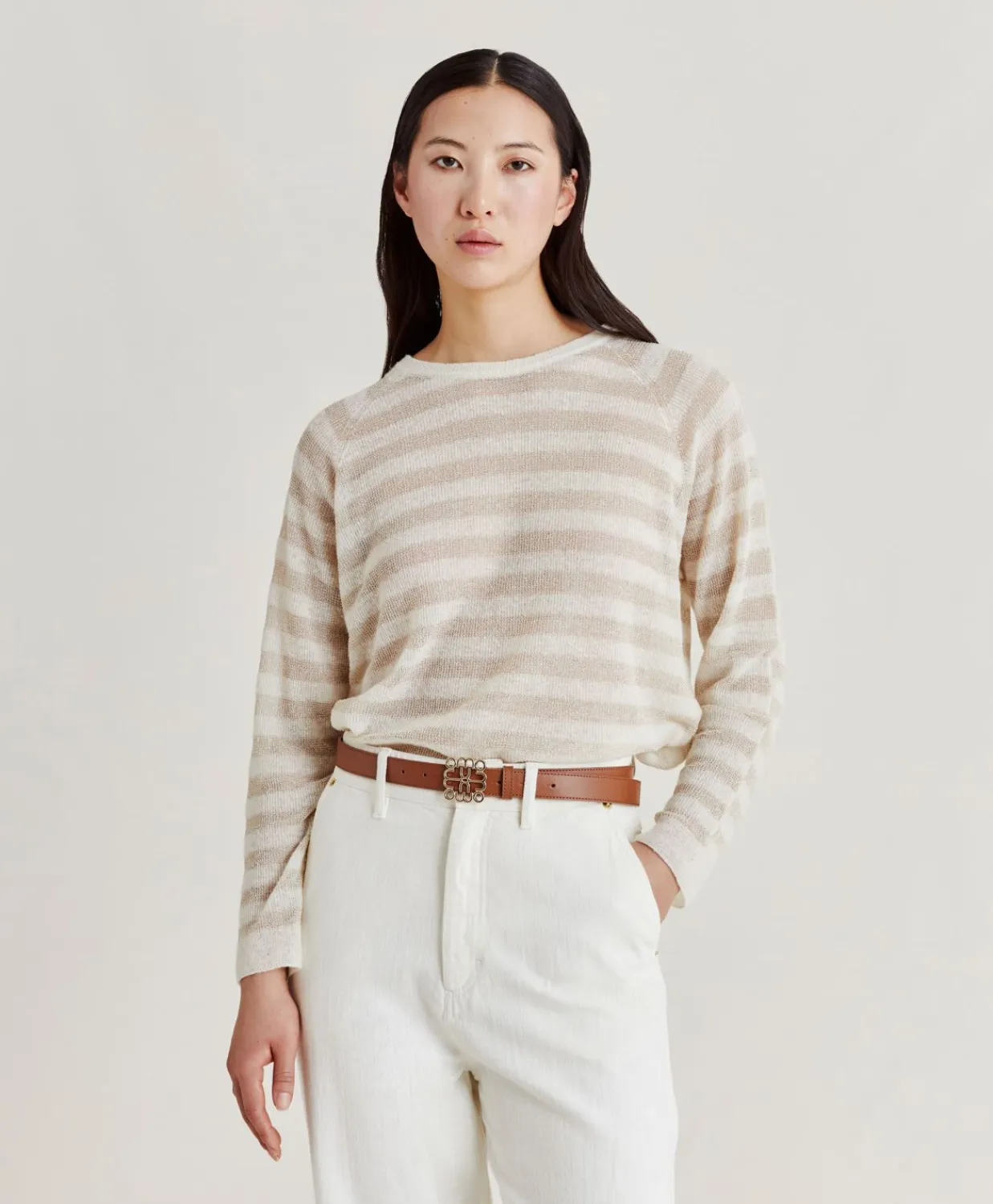 Donne Momonì Maglieria-Maglia Marmotta Perlata Righe Lurex - Panna