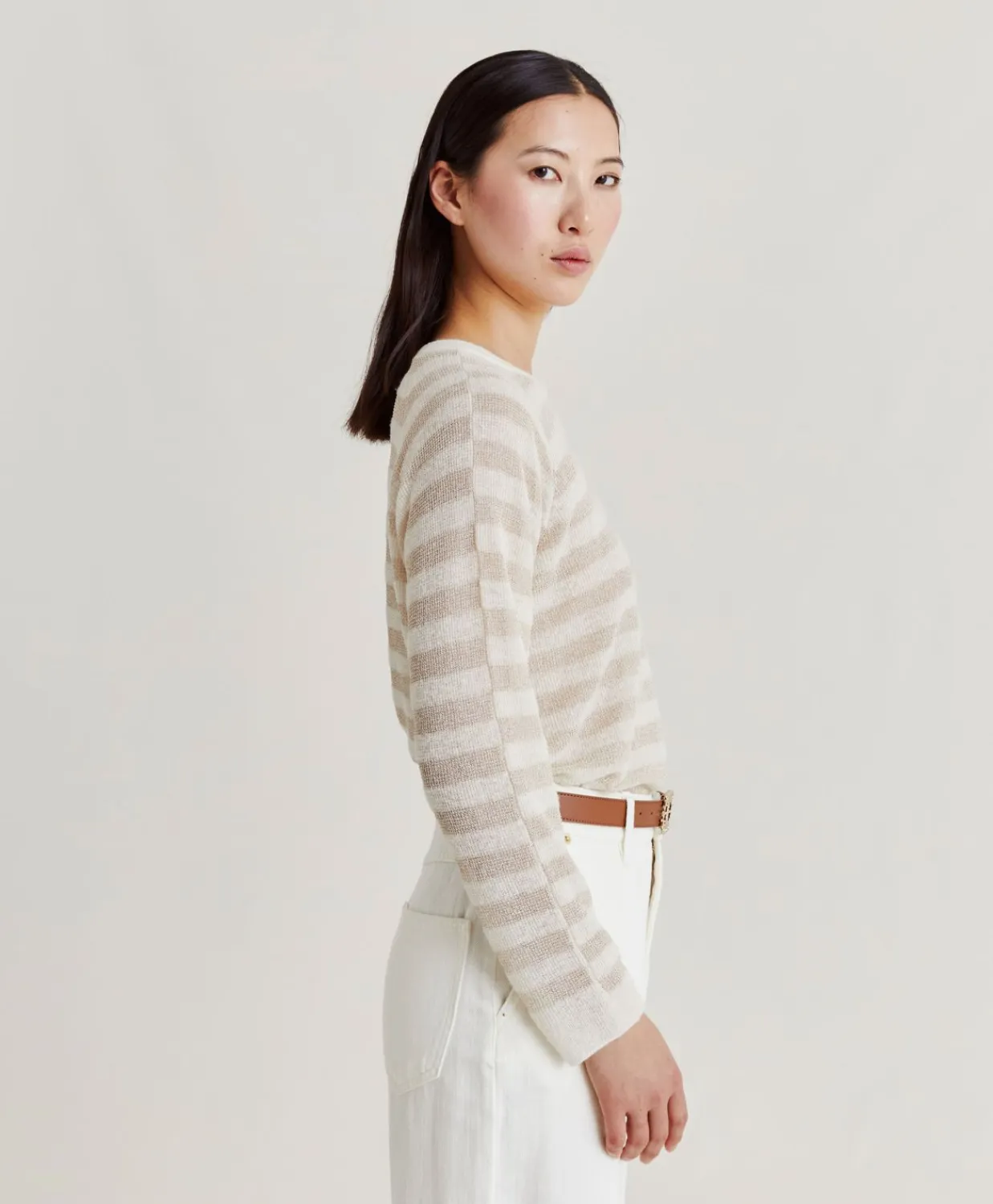 Donne Momonì Maglieria-Maglia Marmotta Perlata Righe Lurex - Panna