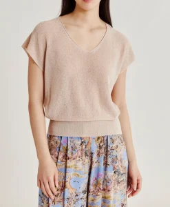 Donne Momonì Maglieria-Maglia Suzanna Perlata Lurex - Cipria